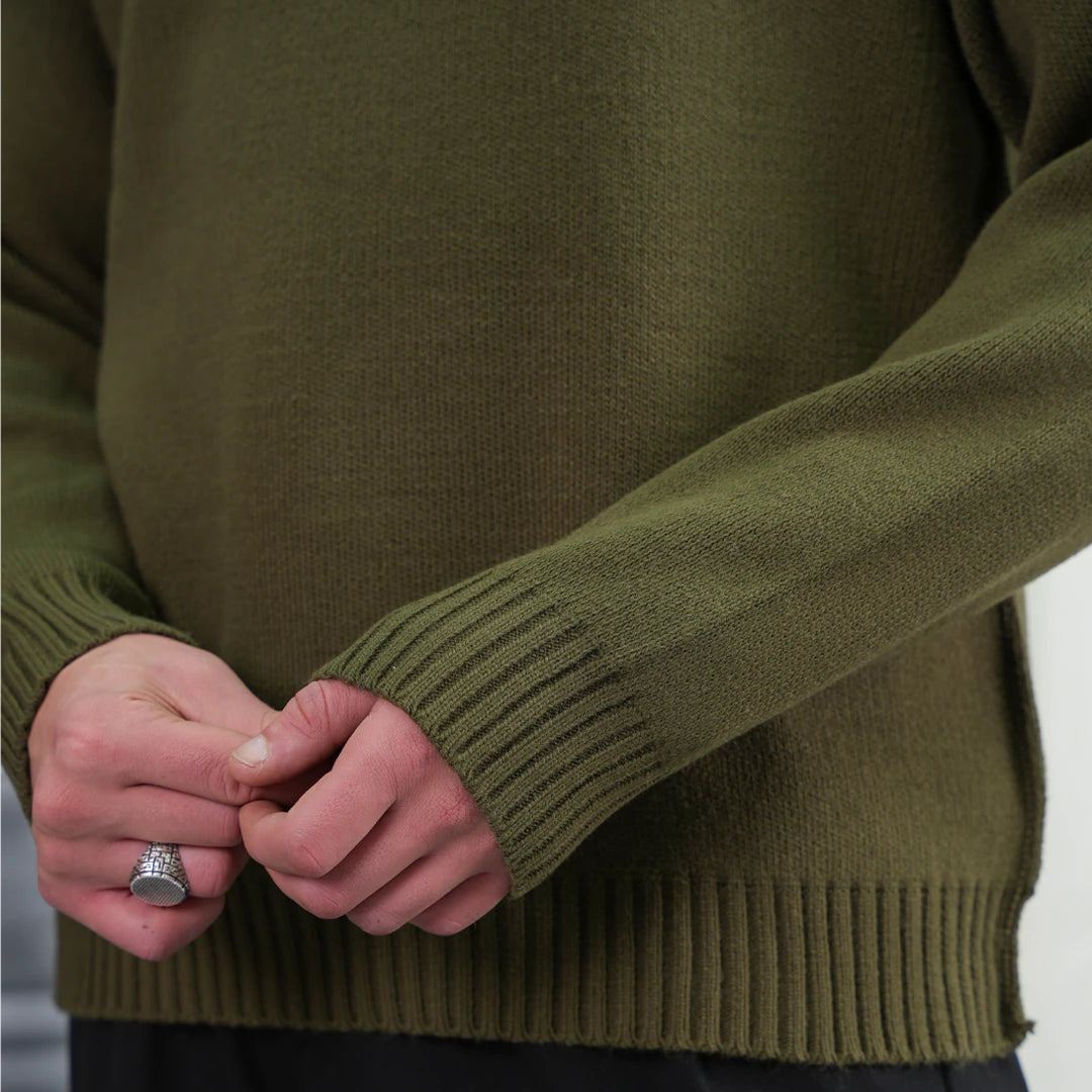 Ters Dikiş Oversize Bisiklet Yaka Yün Pamuk Kazak