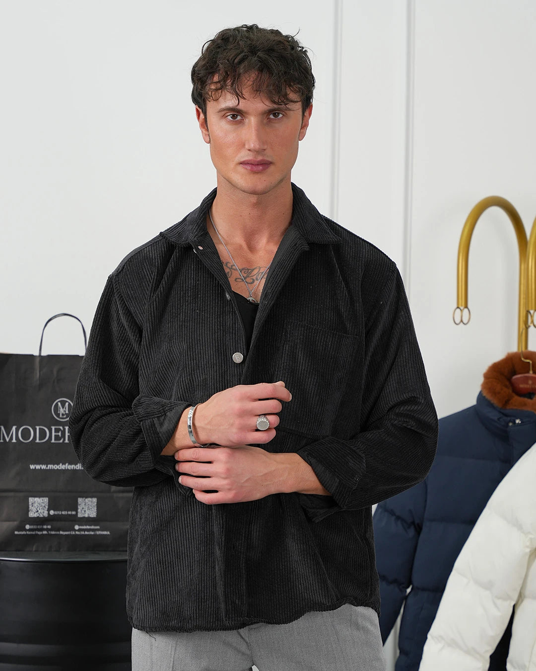 Fitil Kadife Oversize Gömlek