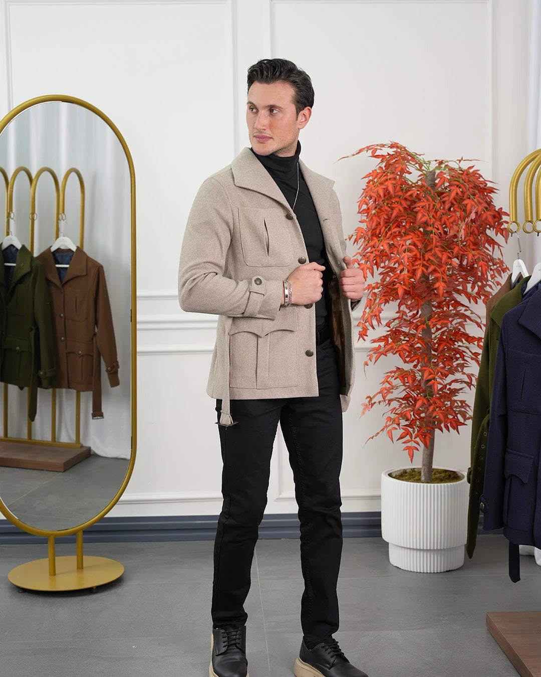 Kayık Yaka Kuzu Kaşmir Kaban