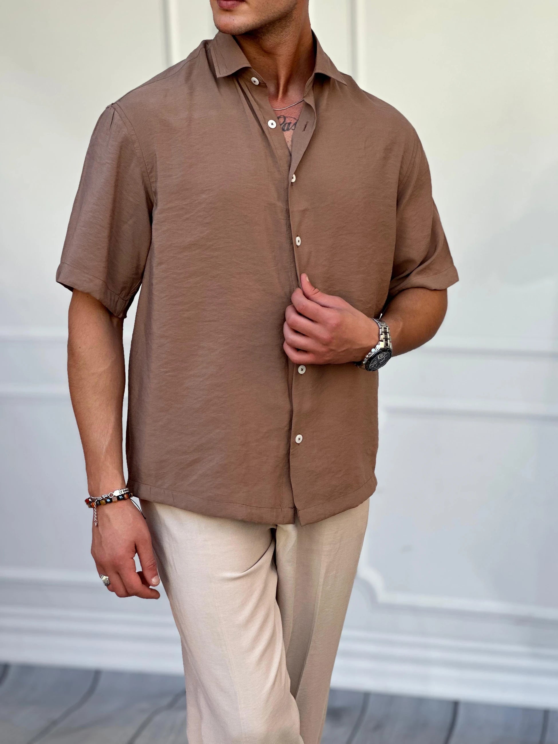 Kısa Kol Oversize Pamuklu Gömlek