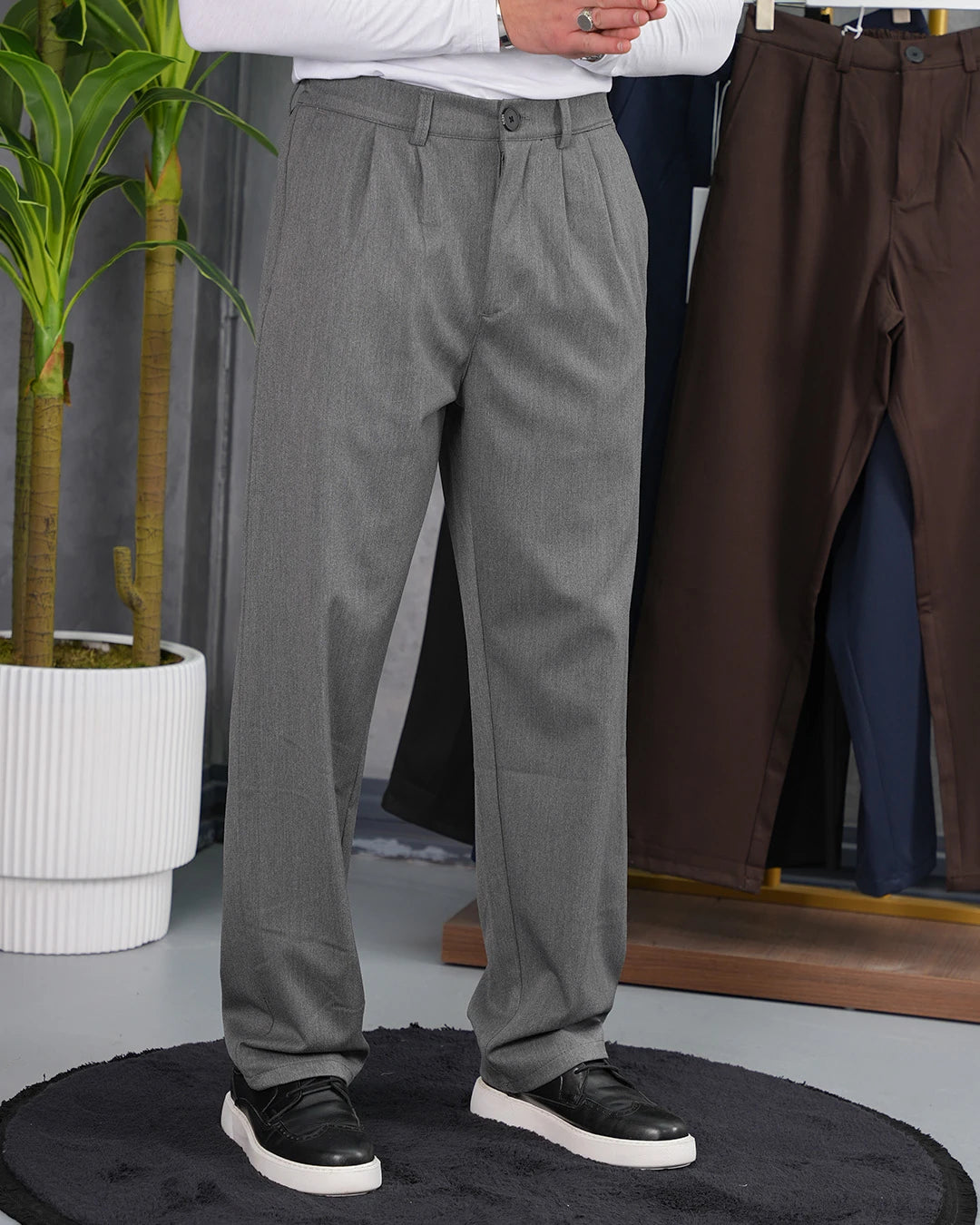 Baggy Kesim Pile Detaylı Kumaş Pantolon