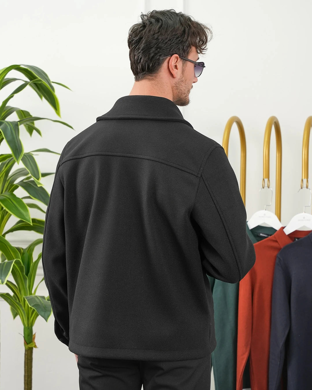 Düz Yaka Fermuarlı Kaşe Ceket