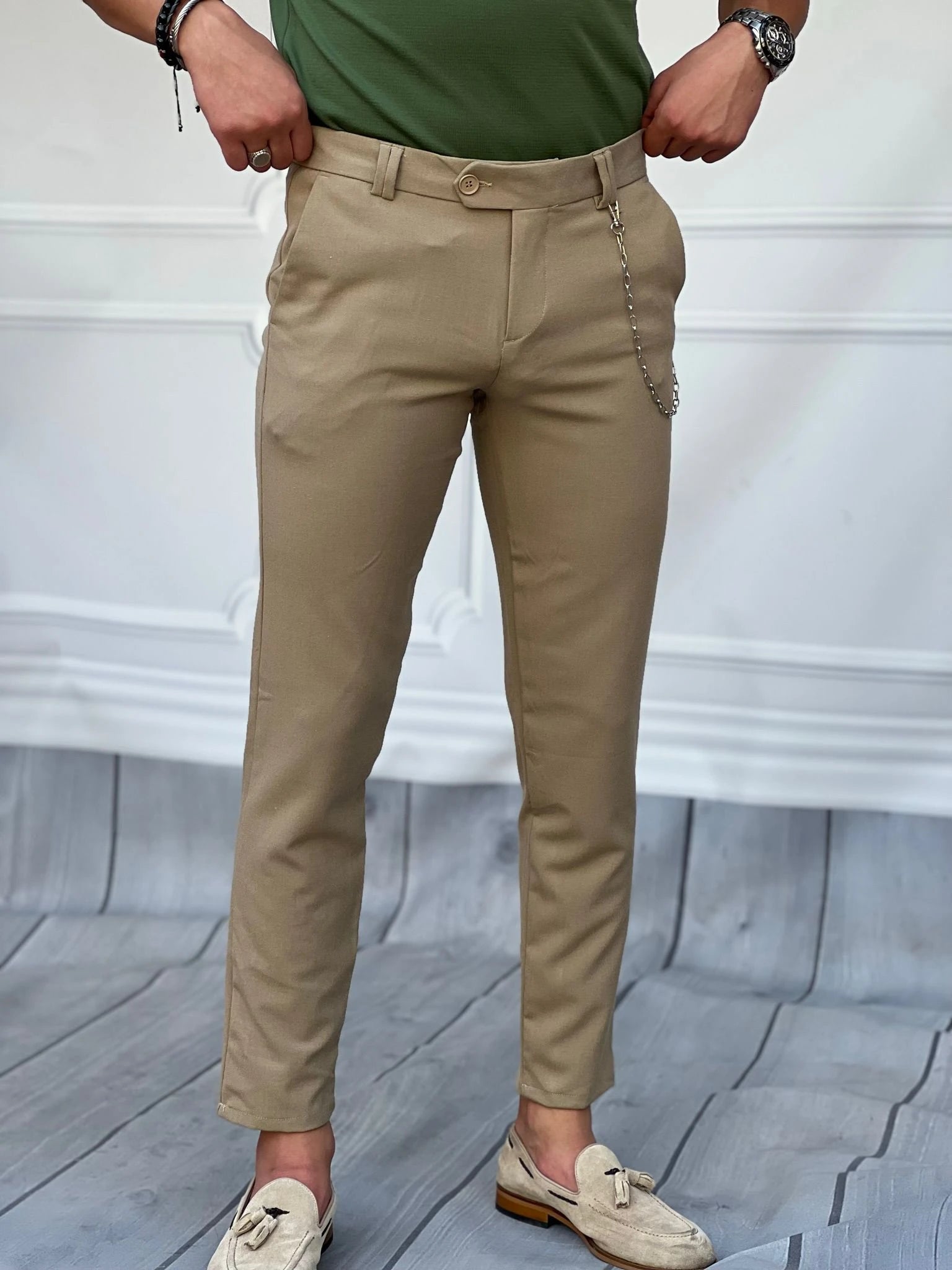 Slim Fit Kalıp Düz Kumaş Pantolon