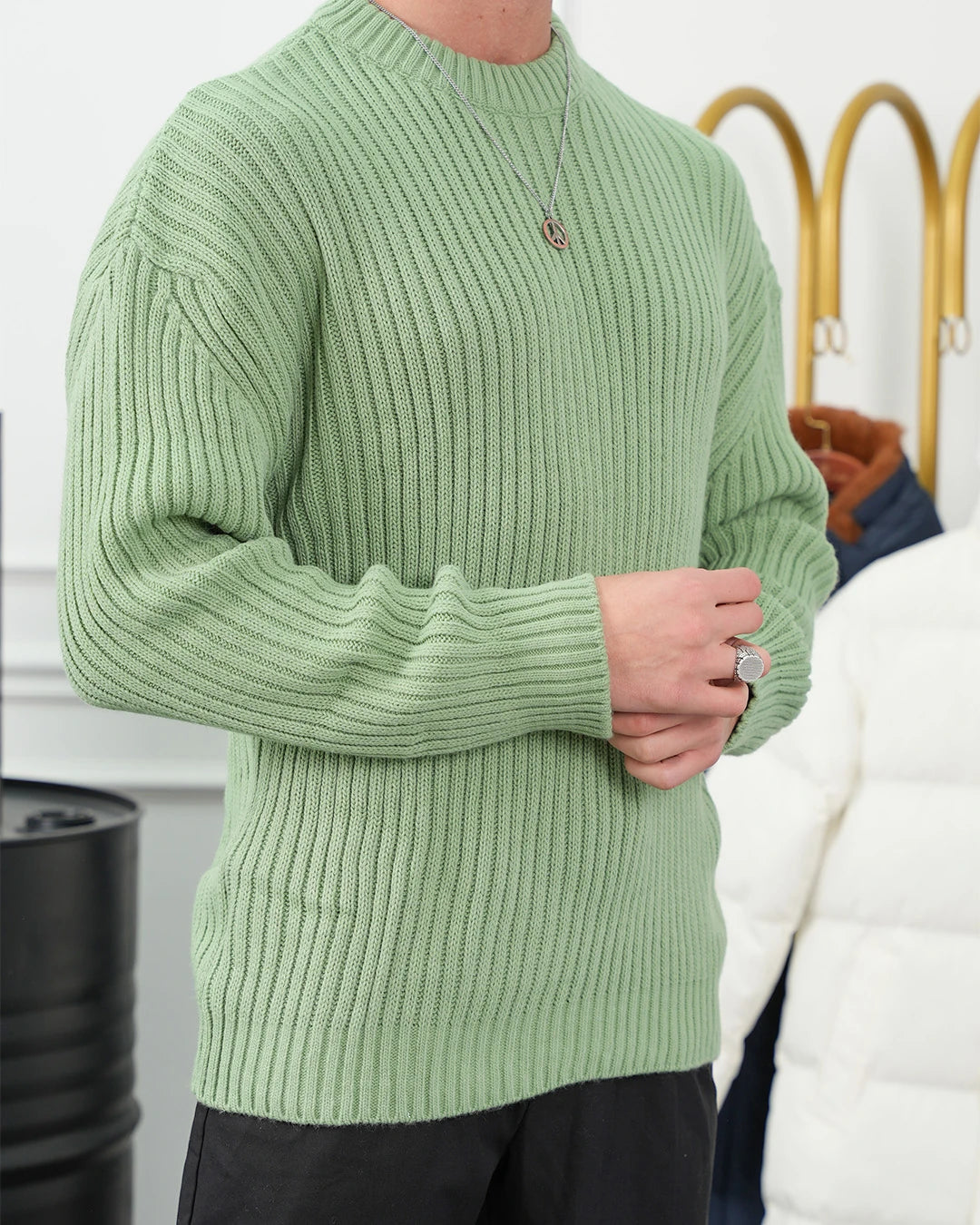 Kalın Çizgi Detaylı Oversize Kazak