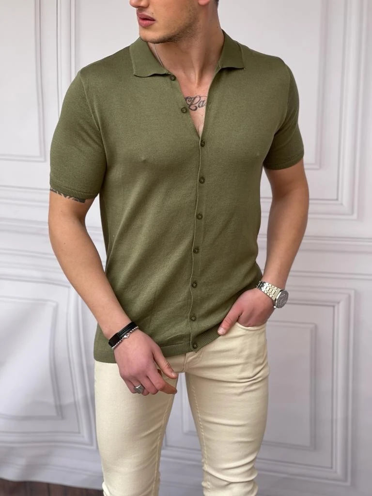 Slim Fit Polo Yaka Triko Pamuk Kısa Kollu Gömlek