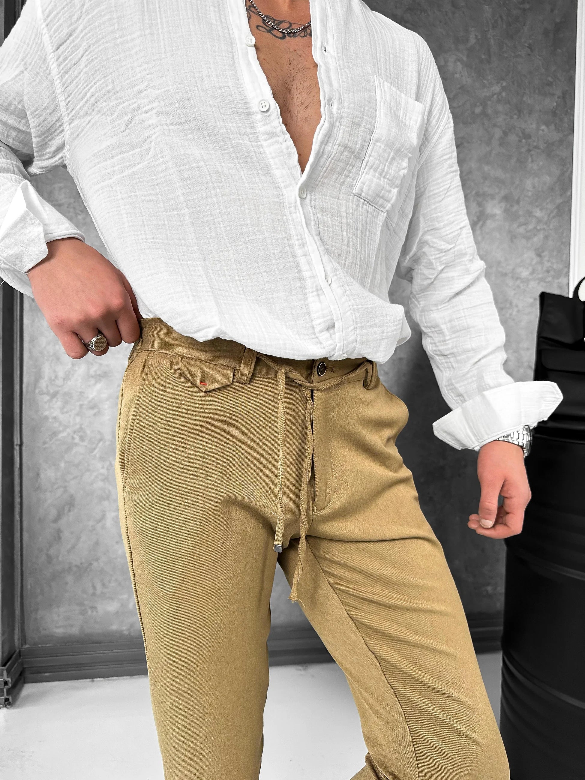 Yüksek Kalite Double Paça İp Detaylı Patolon