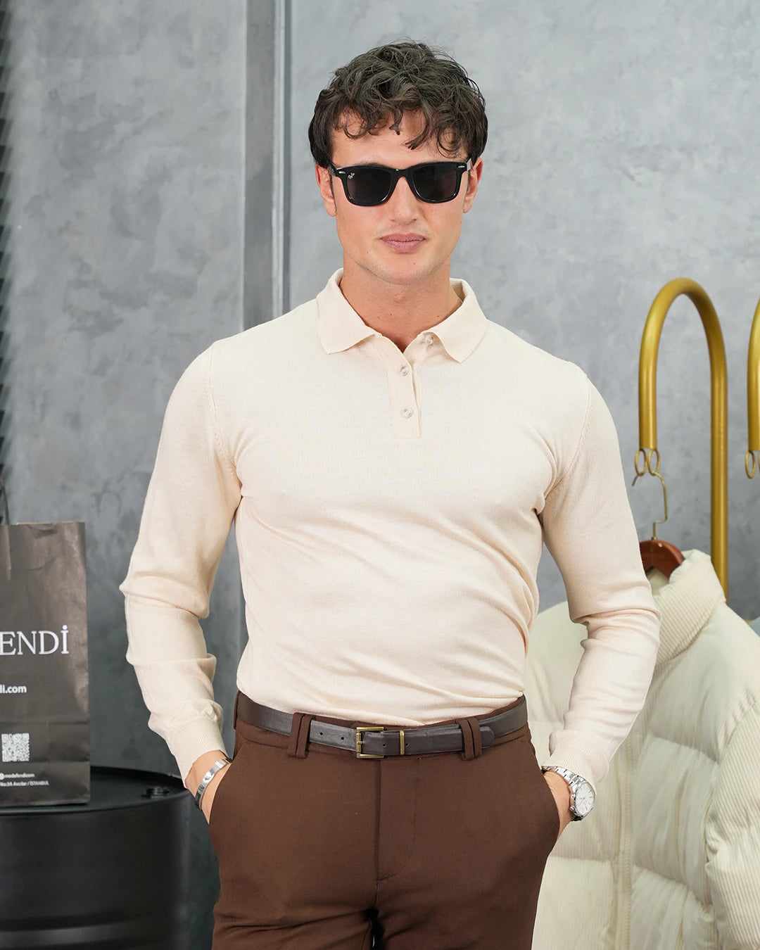 Slimfit Kalıp Pamuk Likra Düğme Detaylı Triko Kazak