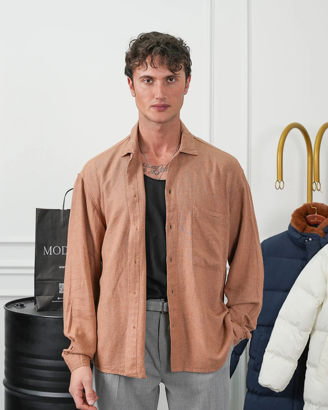 Tek Cepli Keten Yazlık  Oversize  Gömlek