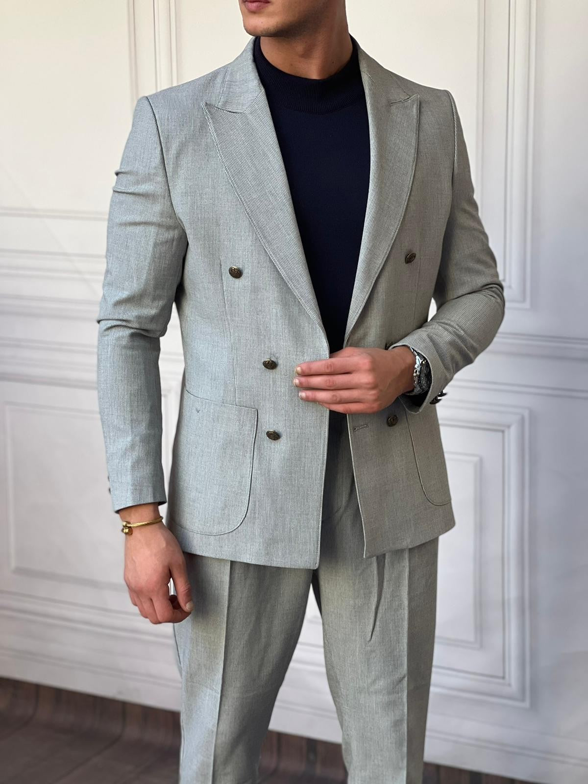 Petek Örme Pamuk Likra İtalyan Kesim Slimfit Ceket Pantolon Takım Elbise