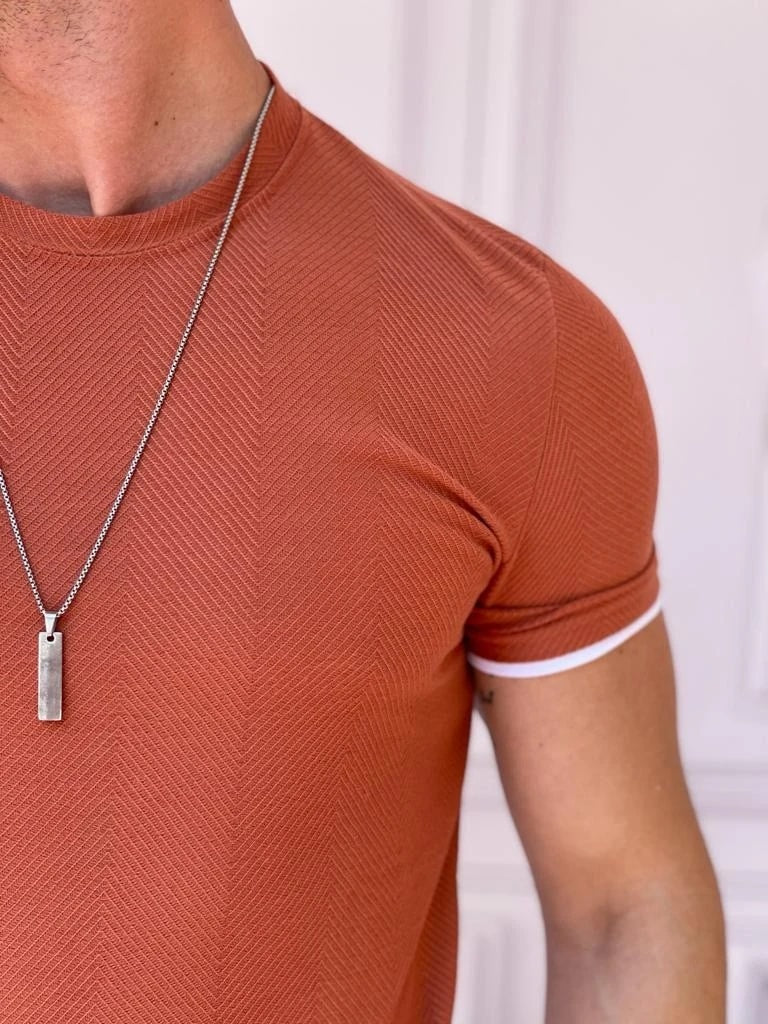 Slim Fit Örgü Desen  Pamuklu Parçalı Tshırt