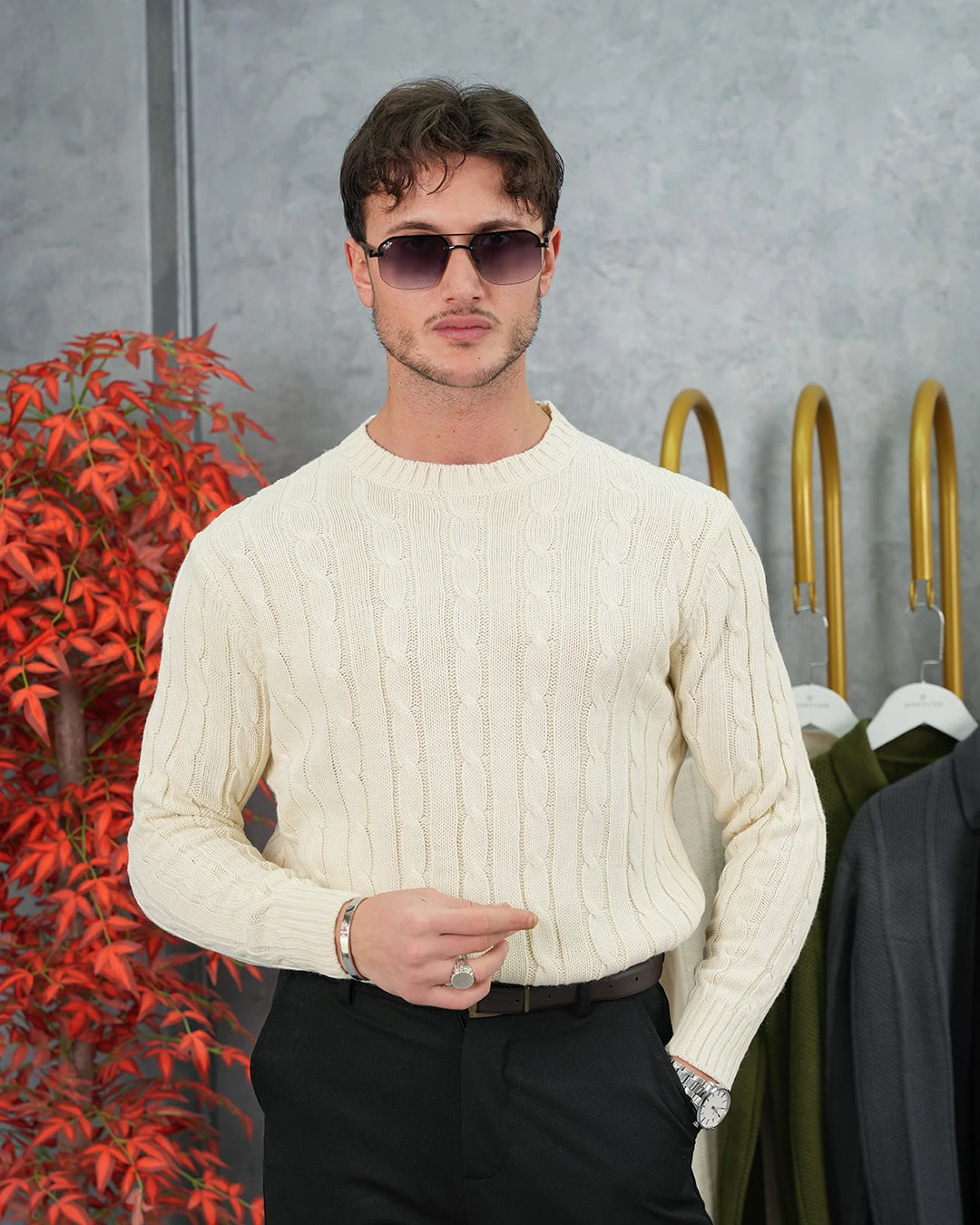 Örgü Dokulu Bisiklet Yaka Kazak