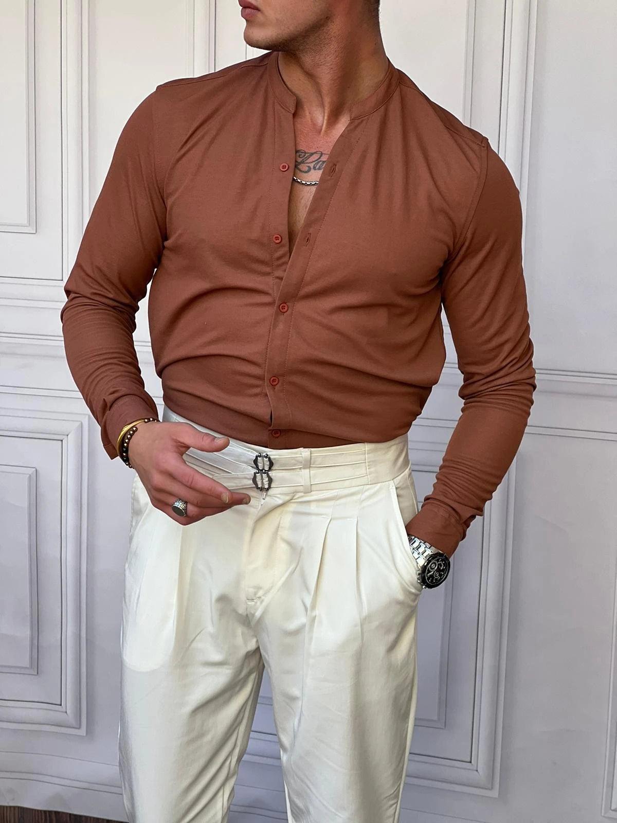 Pamuk Likra Hakim Yaka Gömlek