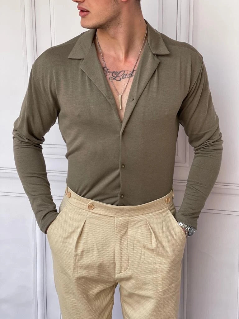 Slim Fit %100 Pamuk Triko Kumaş Gömlek