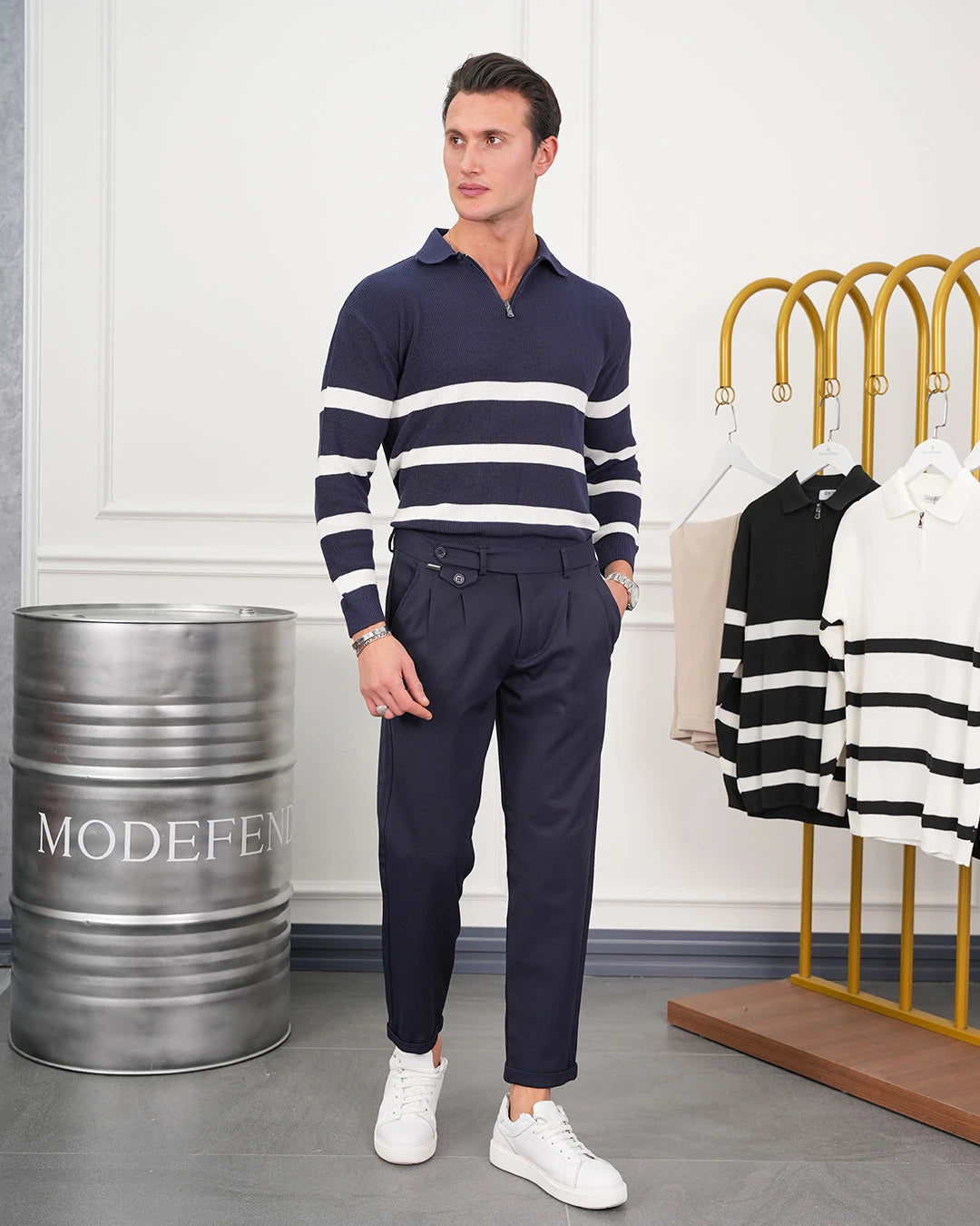 Yüksek Kalite Fermuar Detaylı Desenli Triko