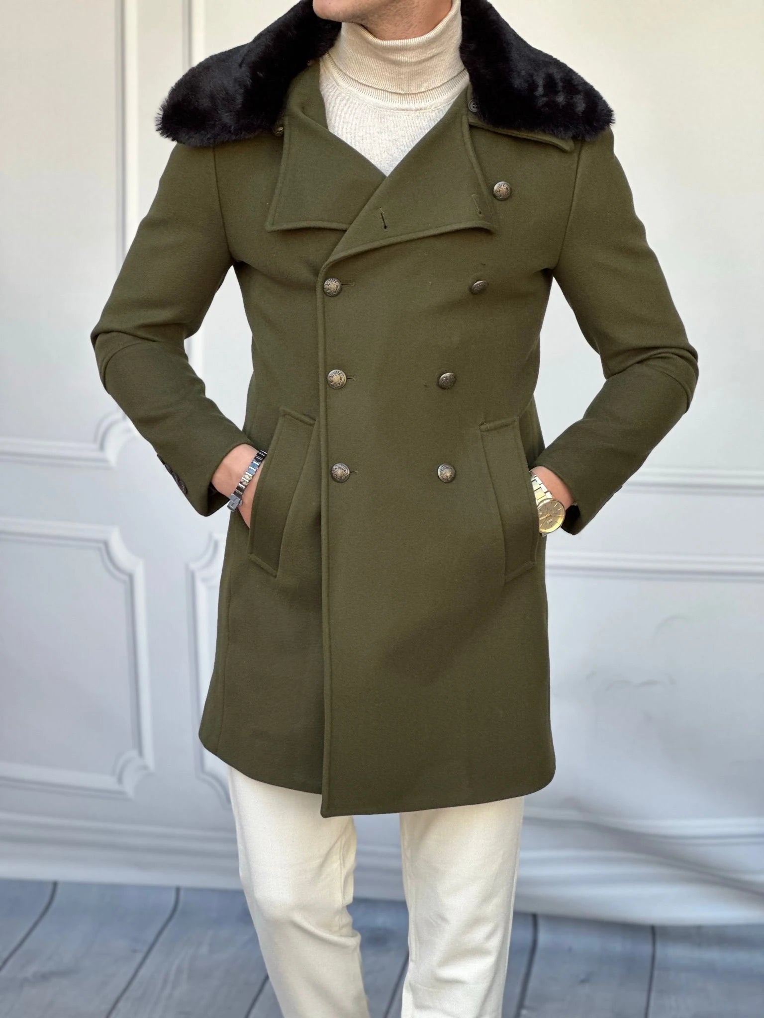 Çıkma Yakalı Kuzu Kaşmir Kaşe Kaban