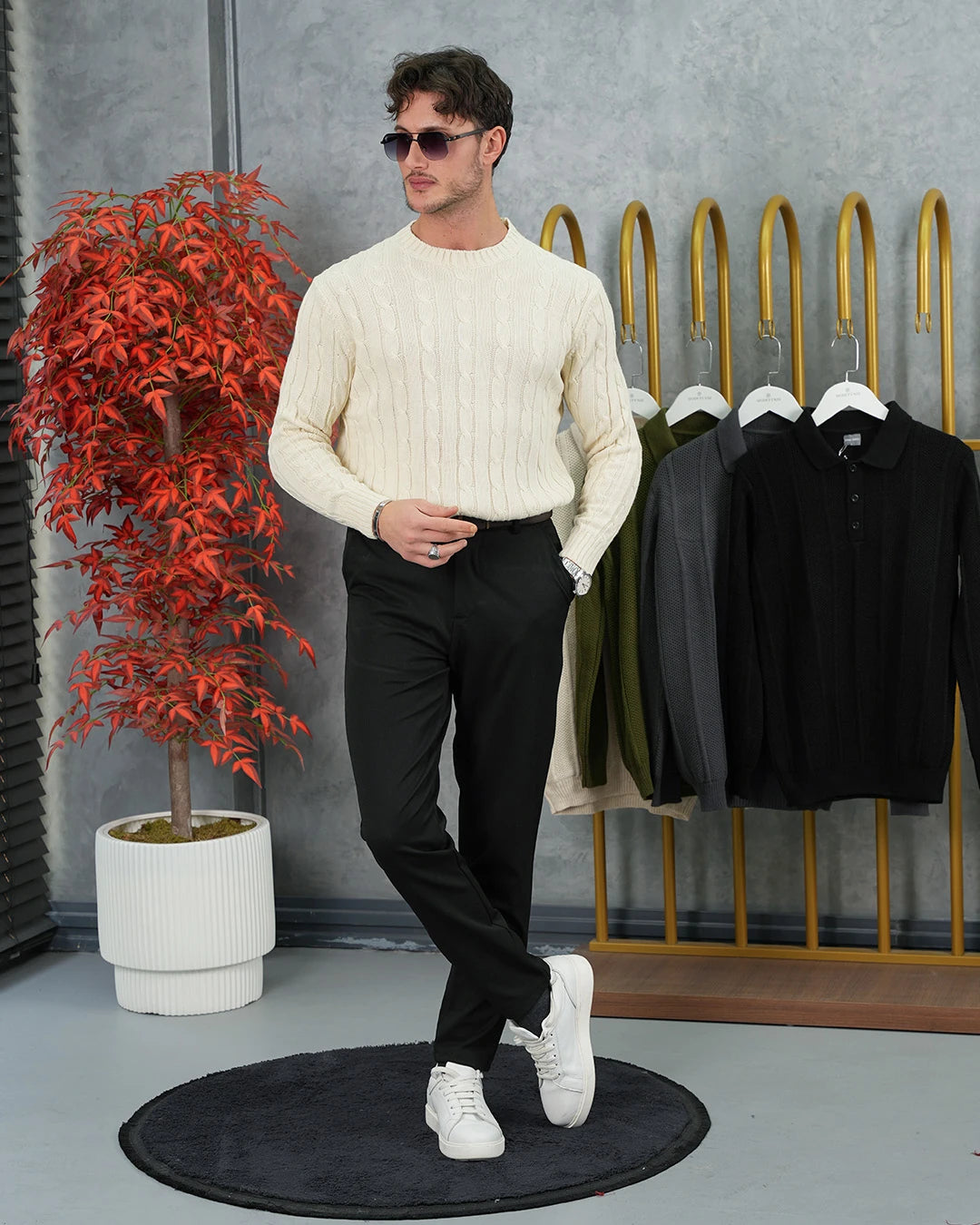 Örgü Dokulu Bisiklet Yaka Kazak