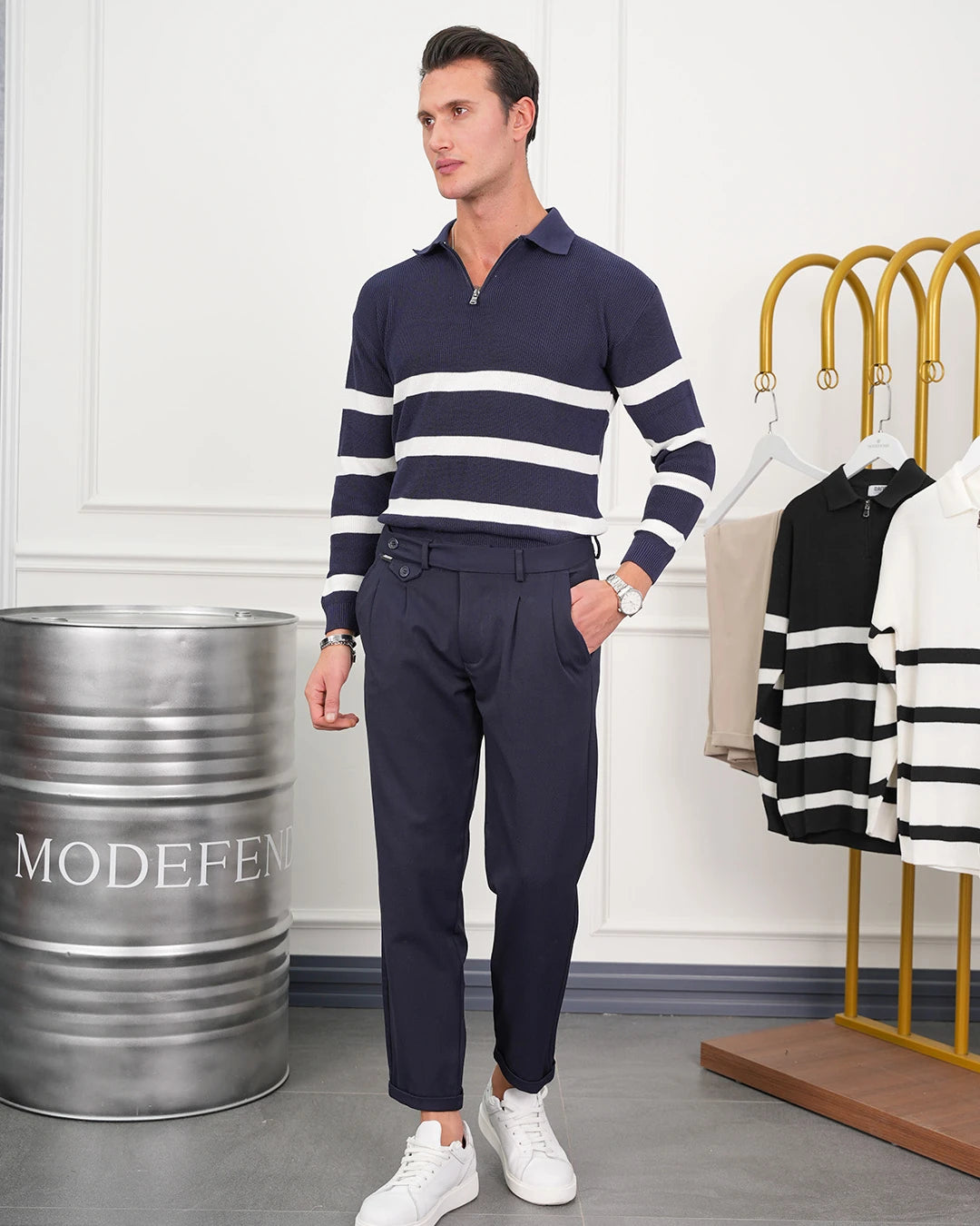 Yüksek Kalite Fermuar Detaylı Desenli Triko