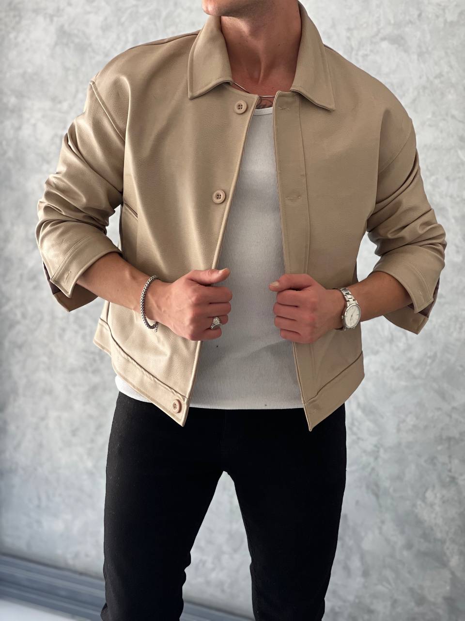 Yüksek Kalite Oversize Düğmeli Deri Mont