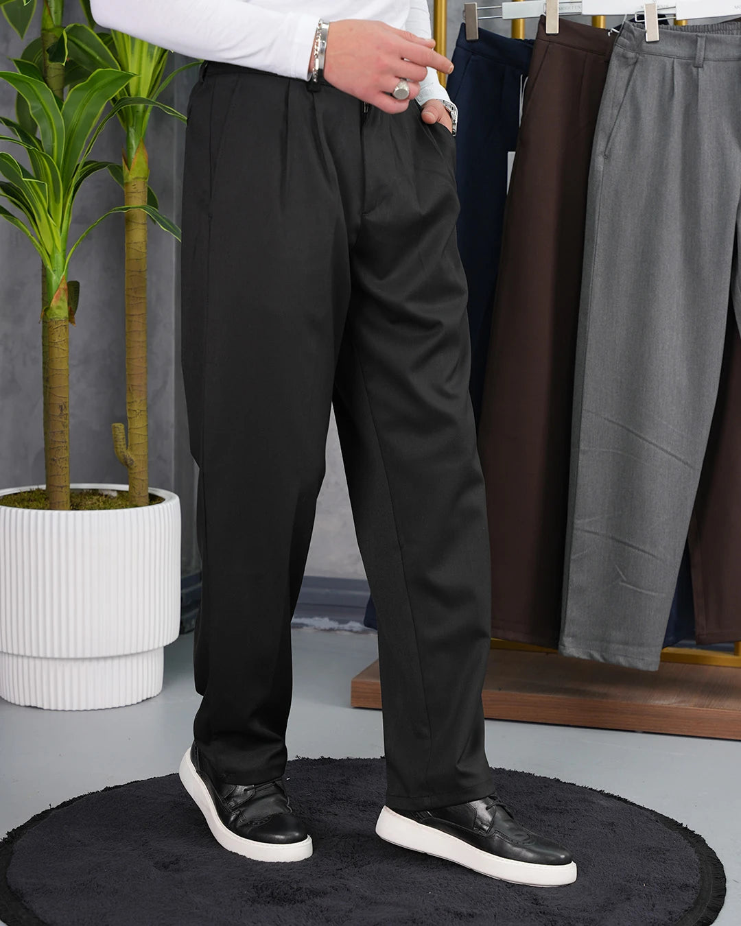 Çift Pile Pamuk Likra Baggy Kumaş Pantolon