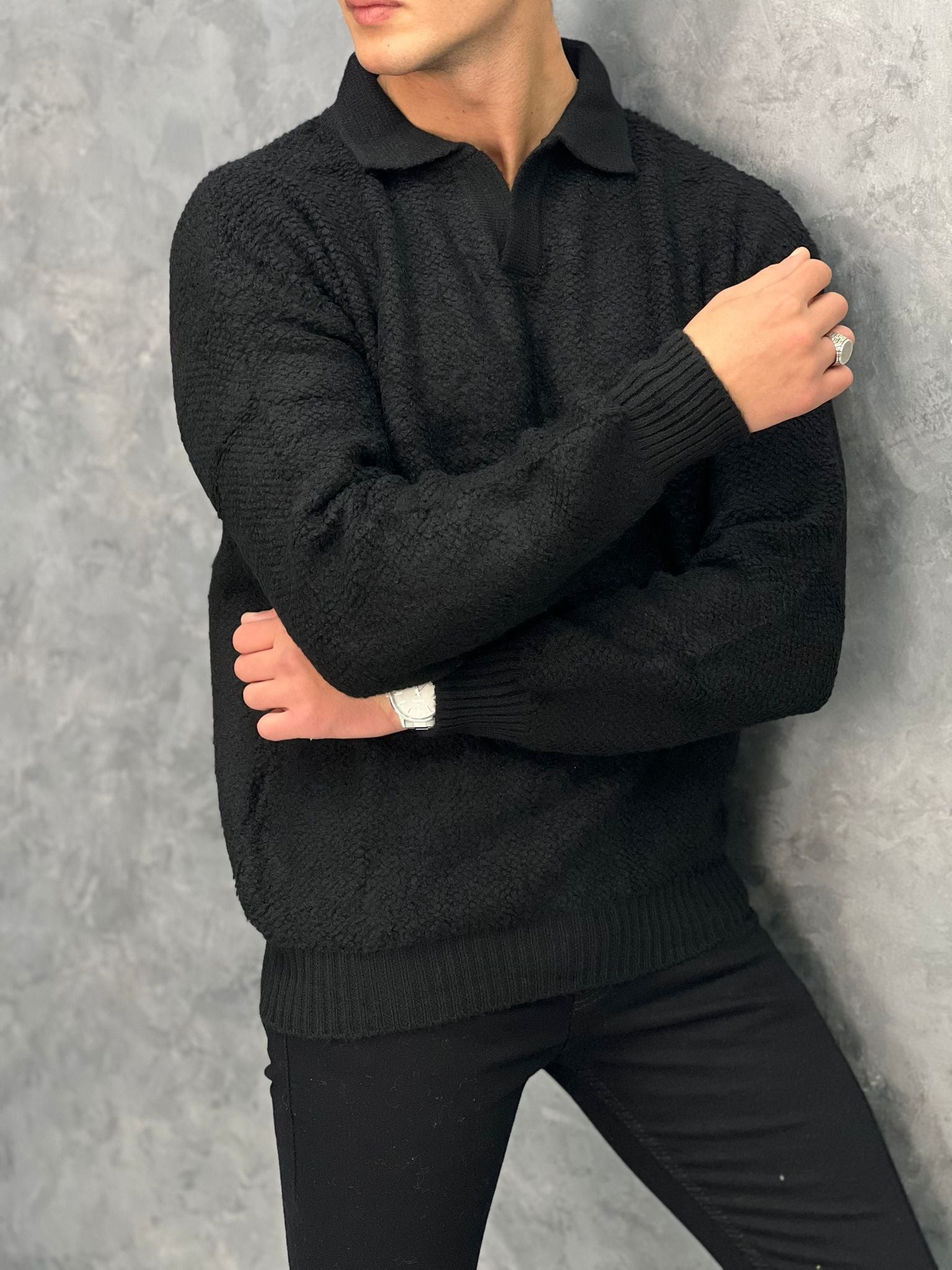 Yüksek Kalite Kısa Yaka Tüylü Yarım Oversize Kazak