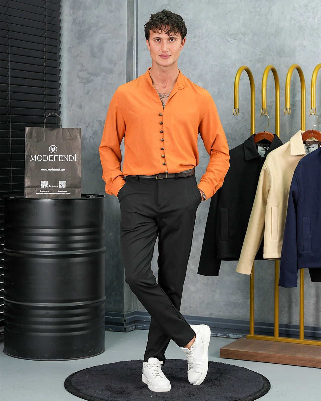 Ham Keten Metal Düğme Gömlek