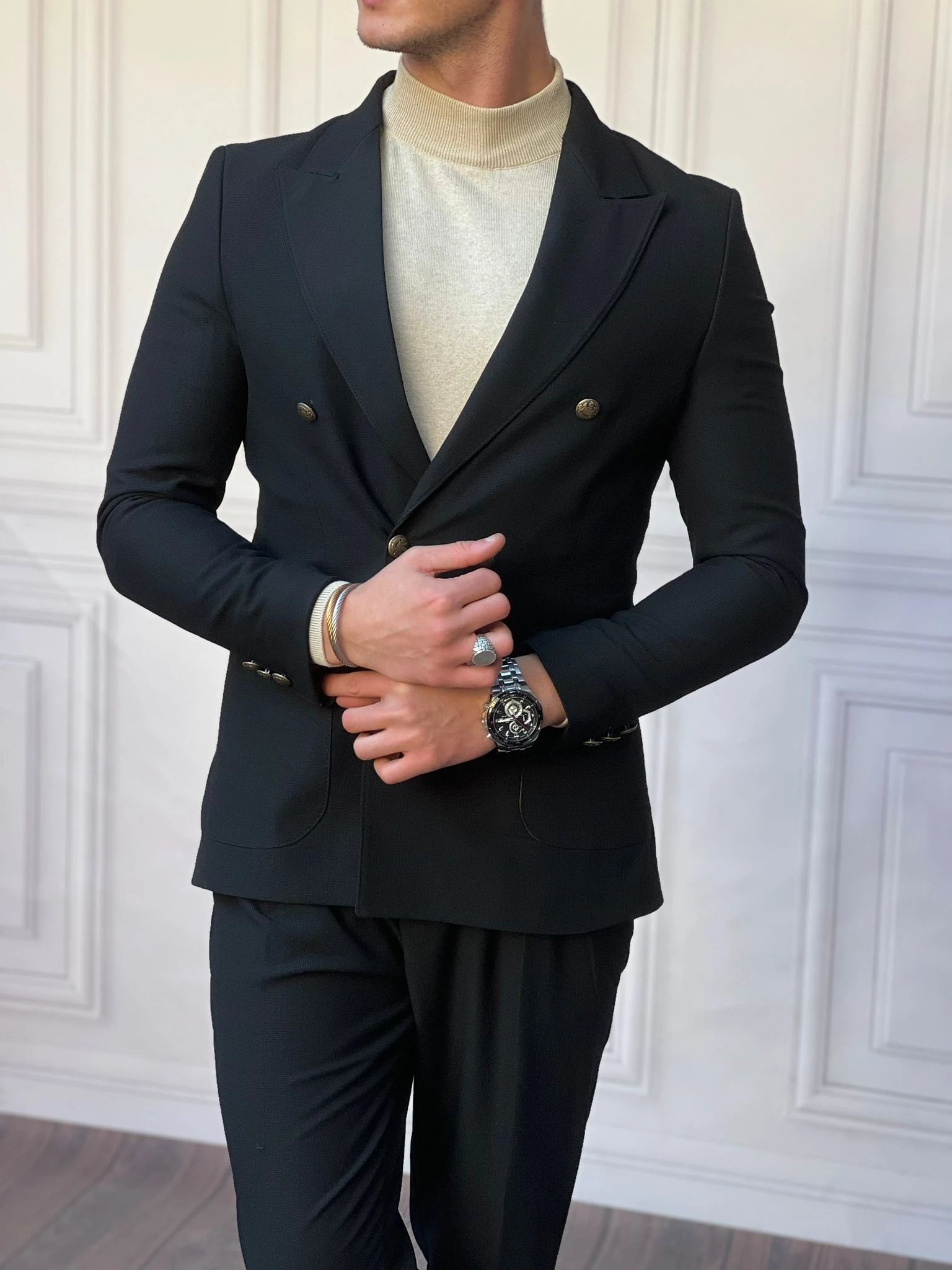 Petek Örme Pamuk Likra İtalyan Kesim Slimfit Ceket Pantolon Takım Elbise