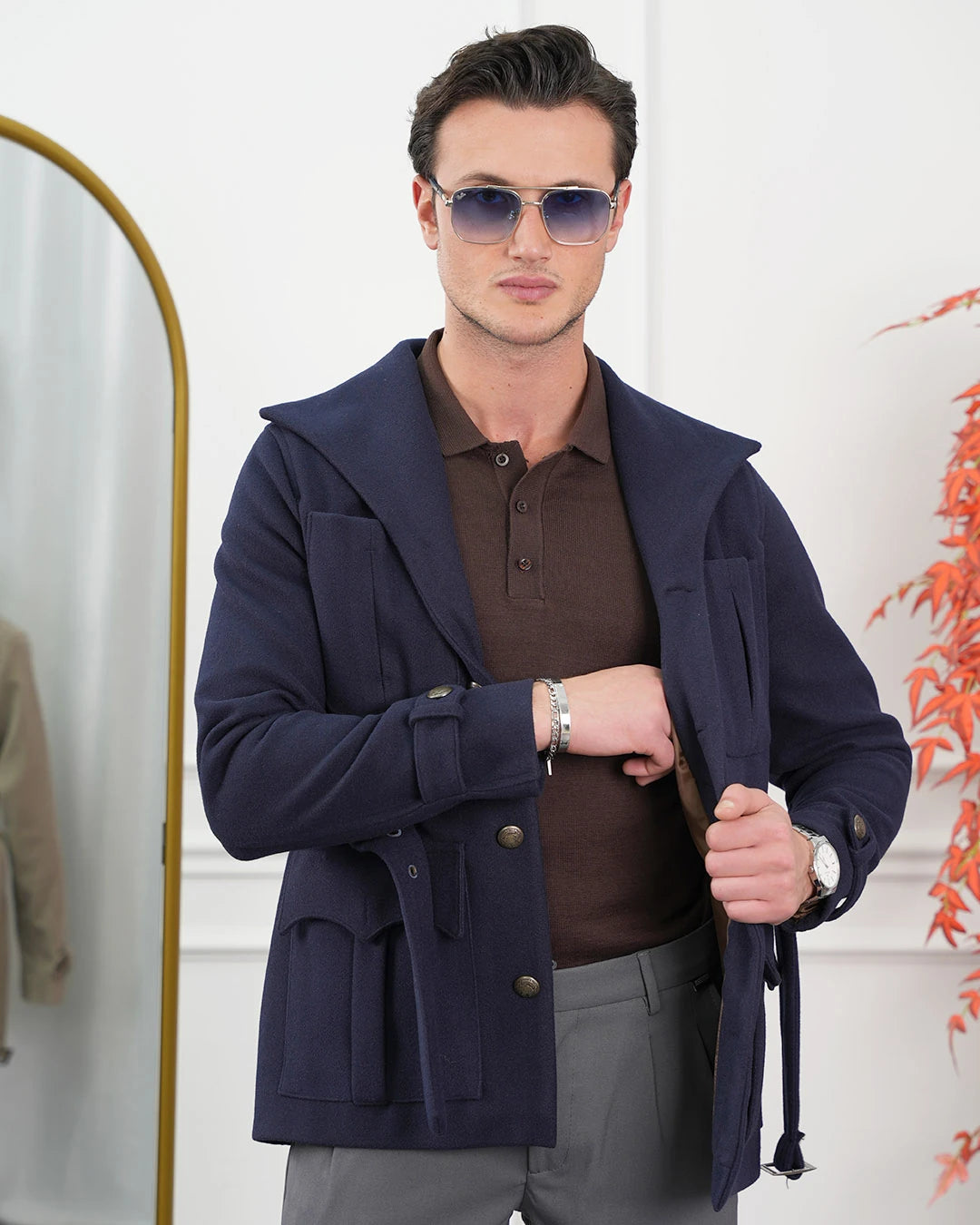 Kayık Yaka Kuzu Kaşmir Kaban