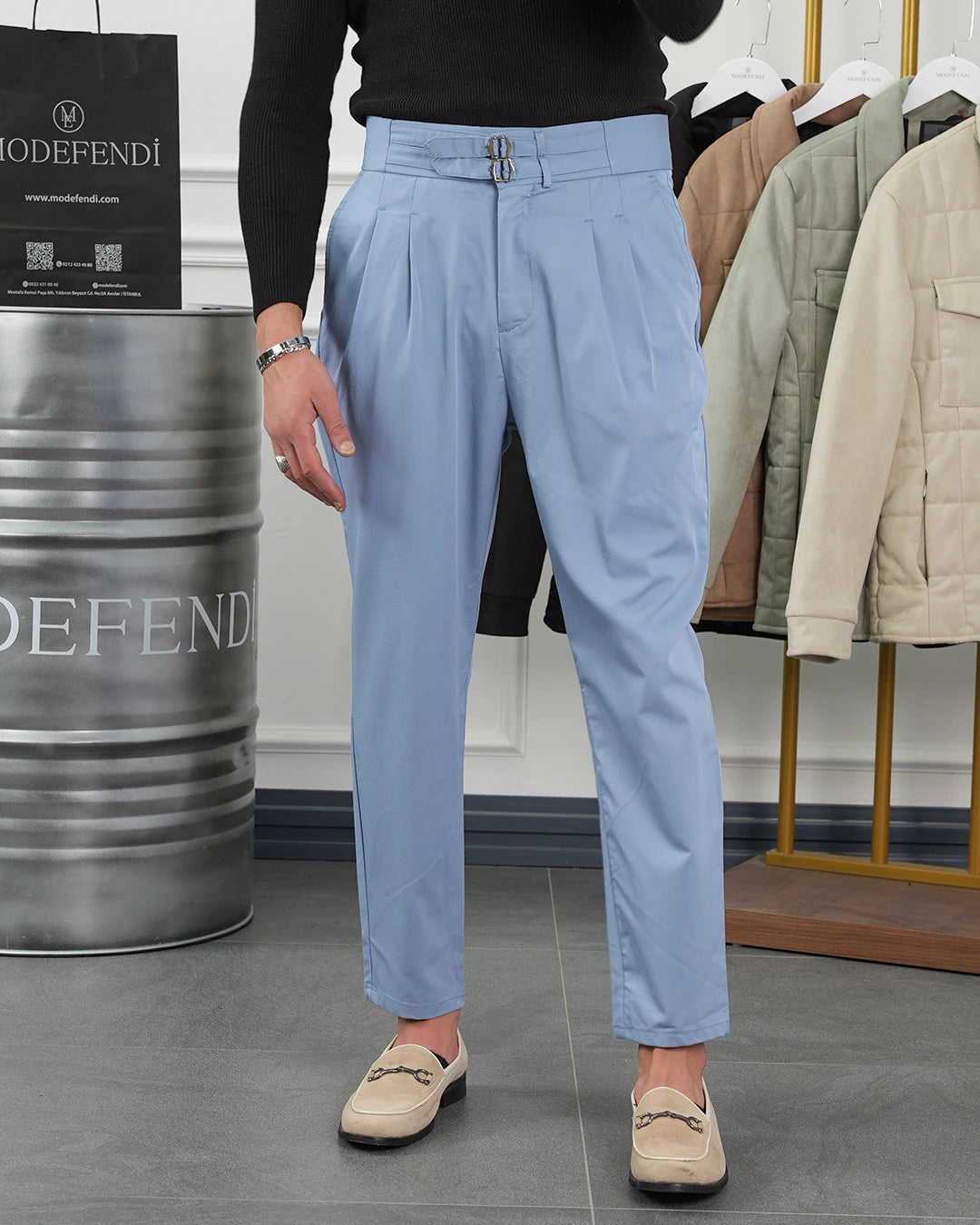 Toka Detaylı Çift Pile İtalyan Kesim Pantolon