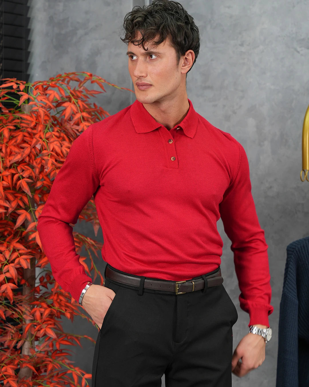 Slimfit Kalıp Pamuk Likra Düğme Detaylı Triko Kazak