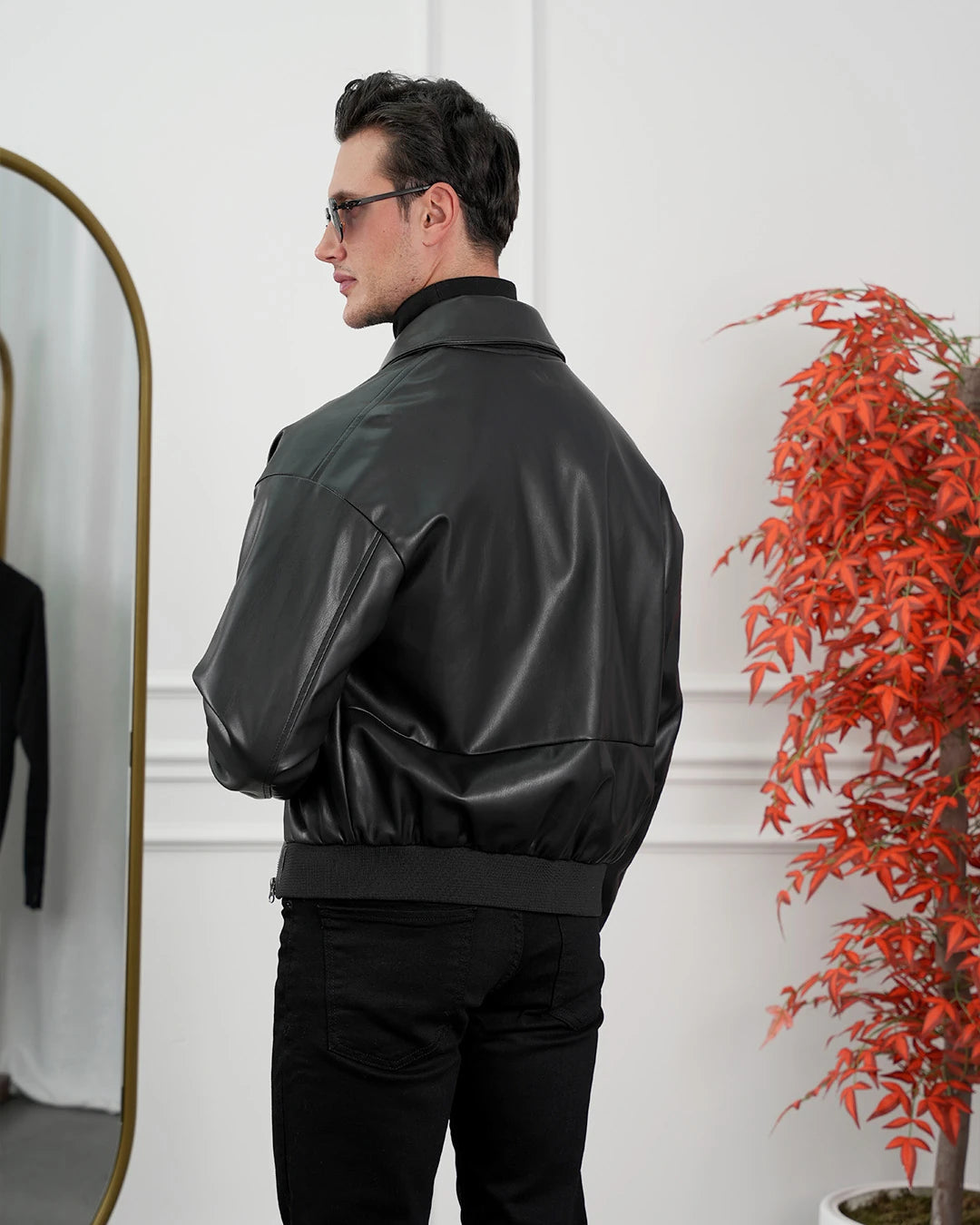 Yakası Çıkabilir Gömlek Yaka Oversize Deri Mont