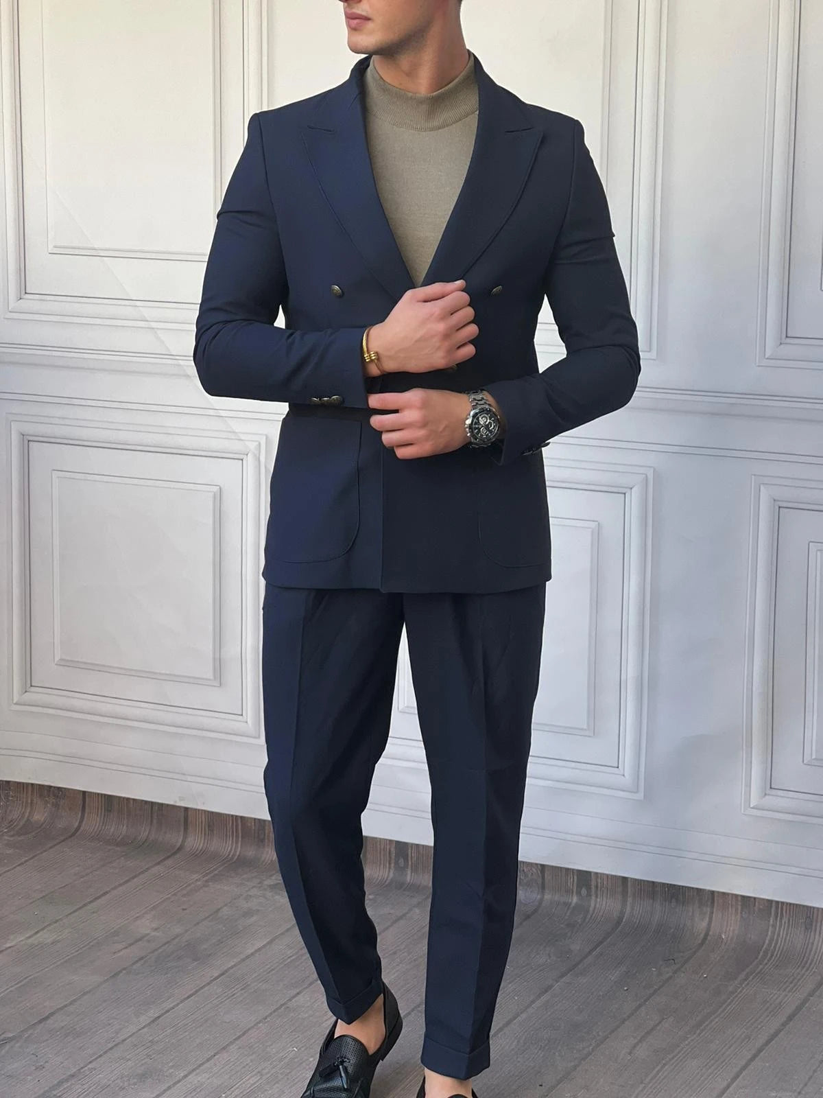 Petek Örme Pamuk Likra İtalyan Kesim Slimfit Ceket Pantolon Takım Elbise