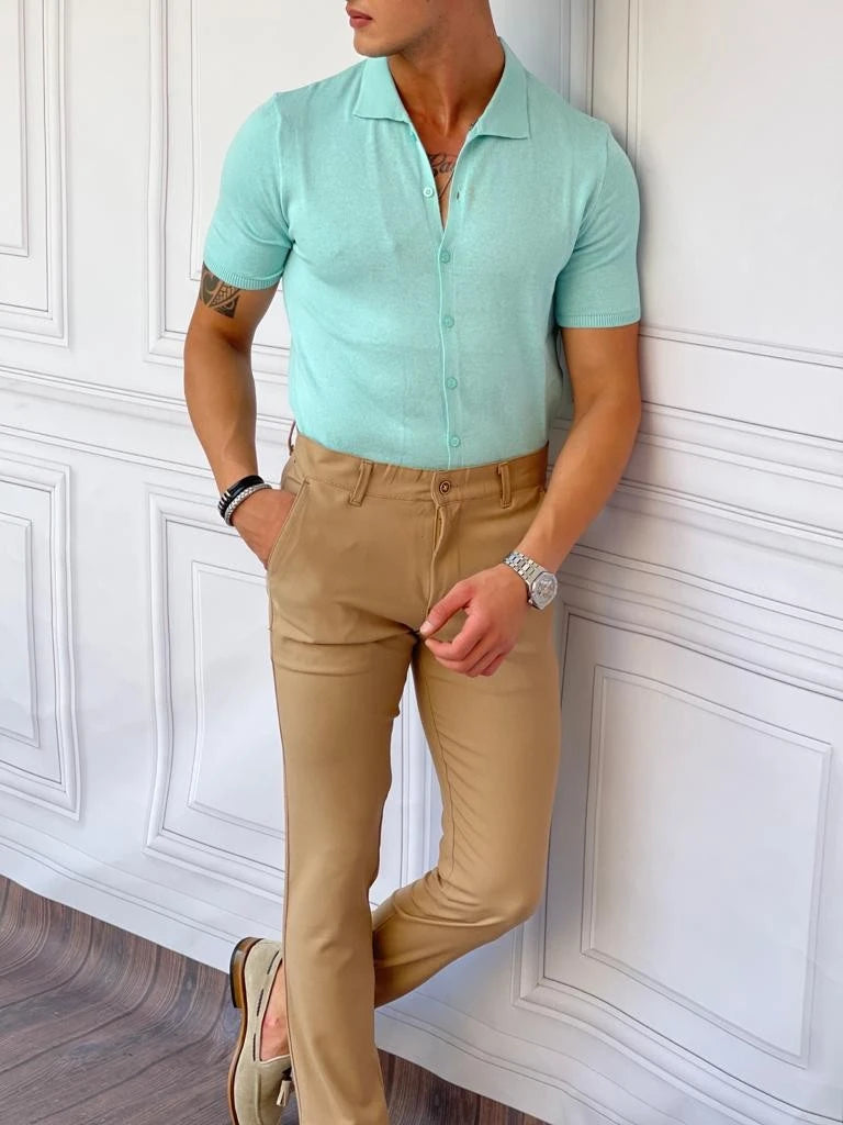 Slim Fit Polo Yaka Triko Pamuk Kısa Kollu Gömlek