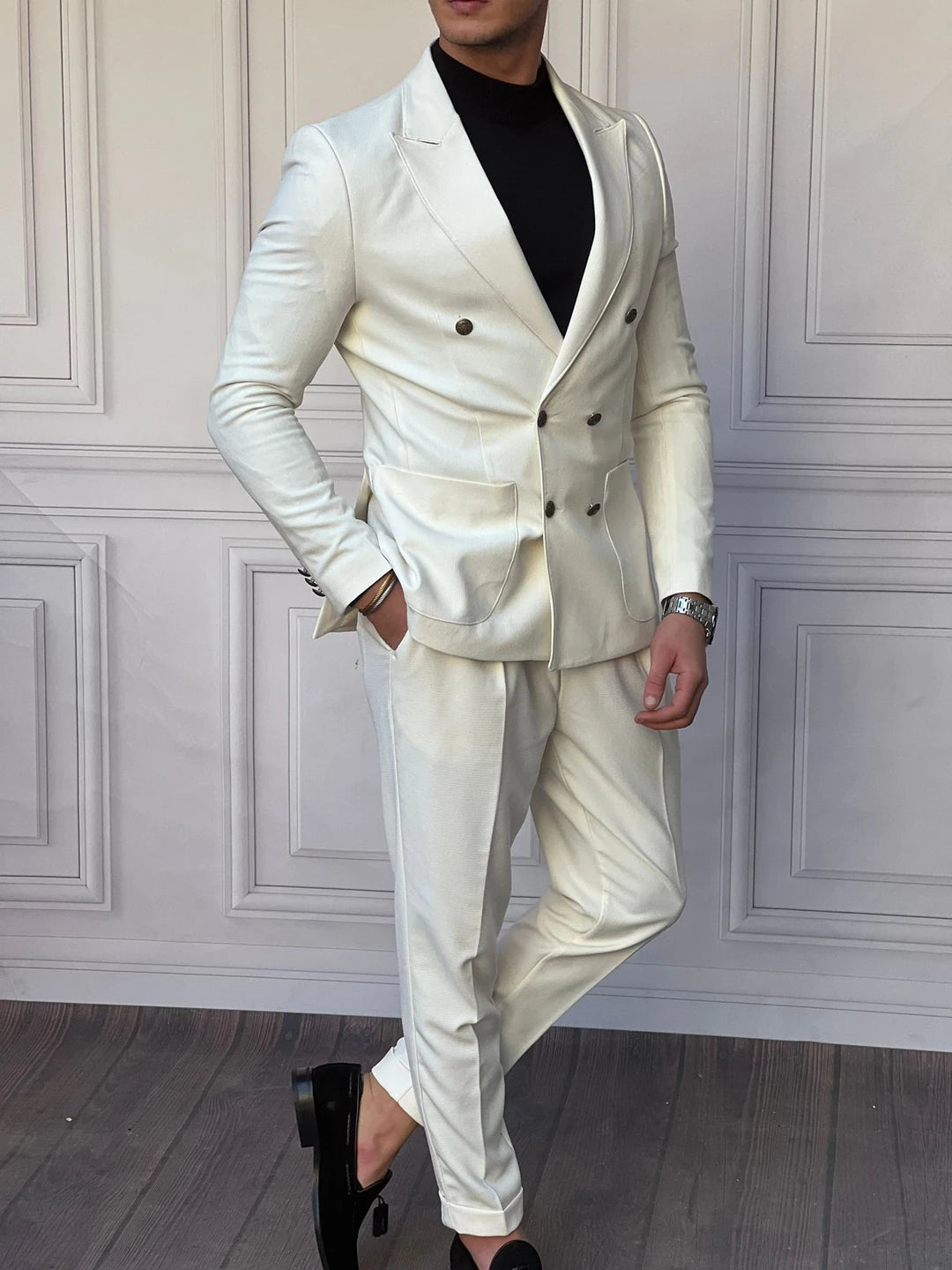 Petek Örme Pamuk Likra İtalyan Kesim Slimfit Ceket Pantolon Takım Elbise