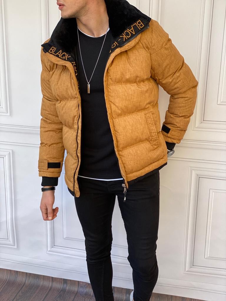 Slim Fit Üst Kalite Yaka Kürklü Şişme Mont