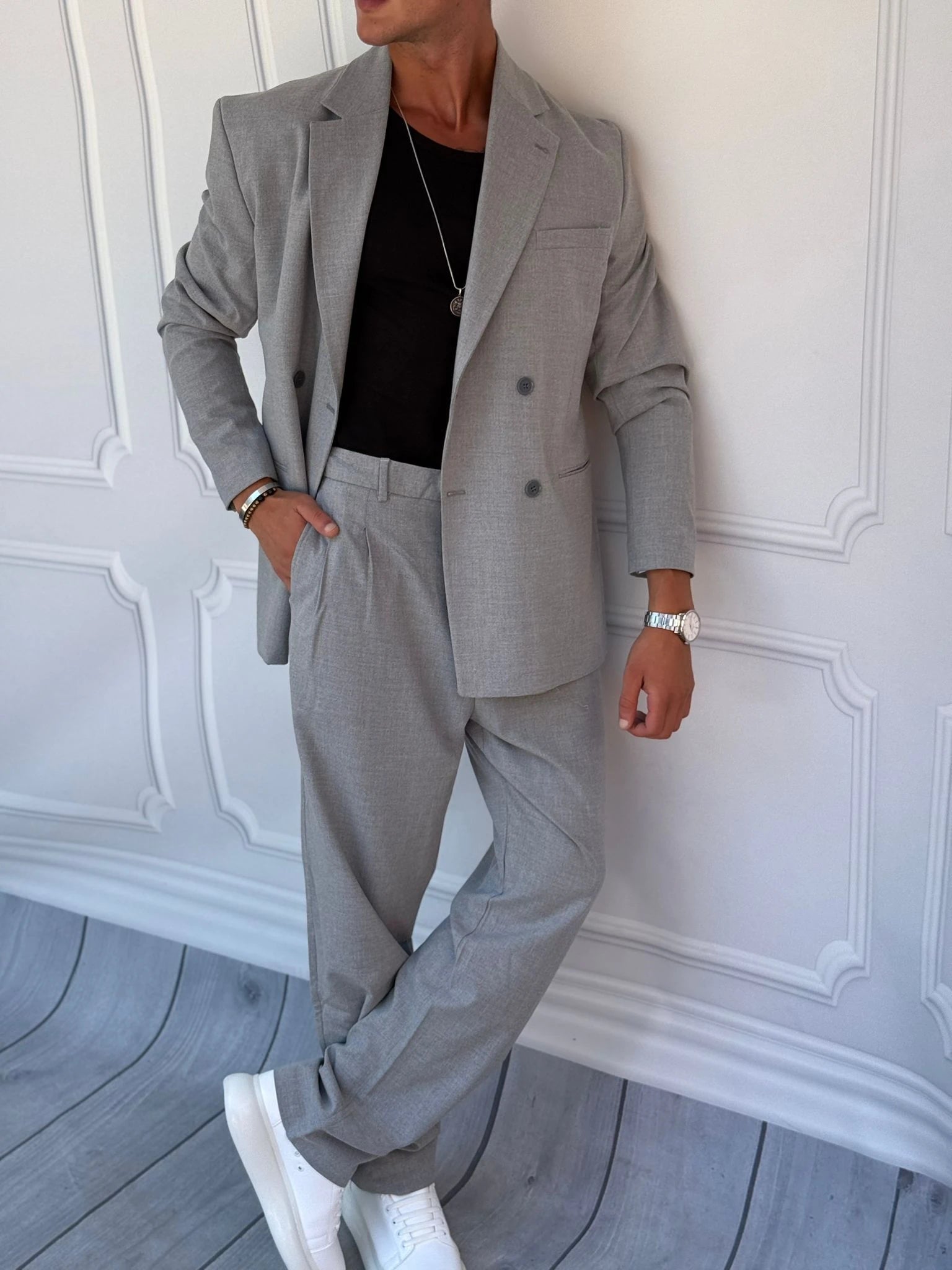 4 Düğme Detaylı Oversize Kesim Baggy Kruvaze Takım Elbise