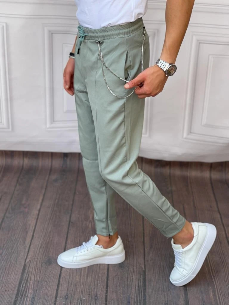 Zincir ve Paça Fermuar Detaylı Pamuklu Jogger Pantolon