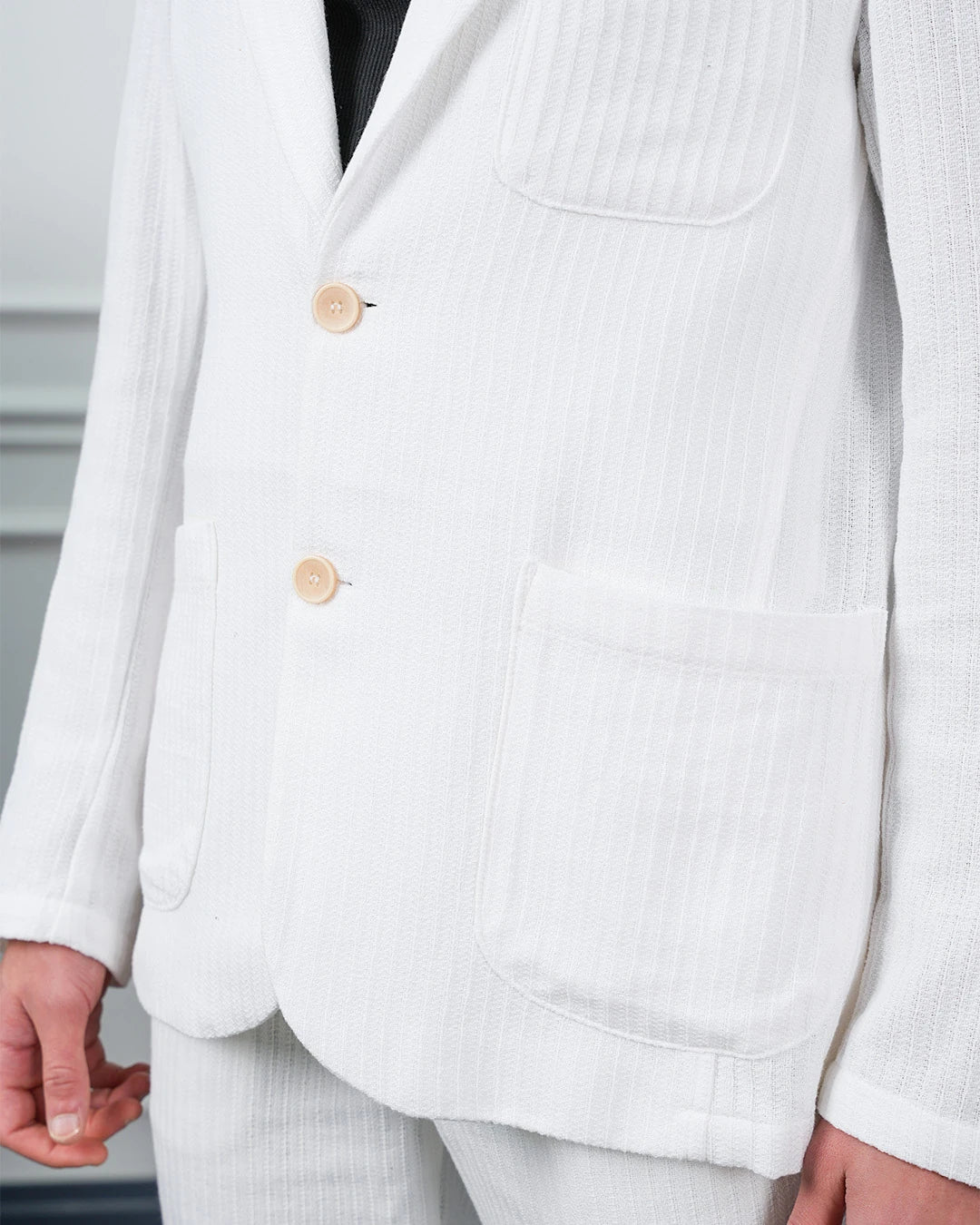 %100 Pamuk Keten Modern Fit Örgü Kemer Detaylı Keten Takım Elbise