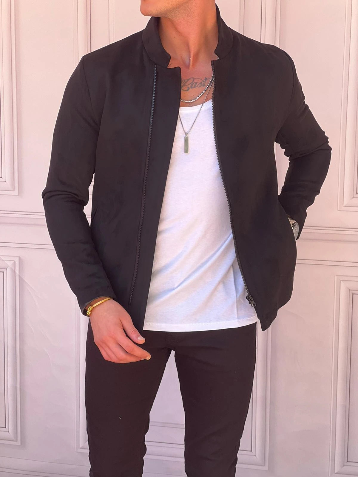 Slim Fit Yüksek Kalite Yan Fermuar Nubuk Mont