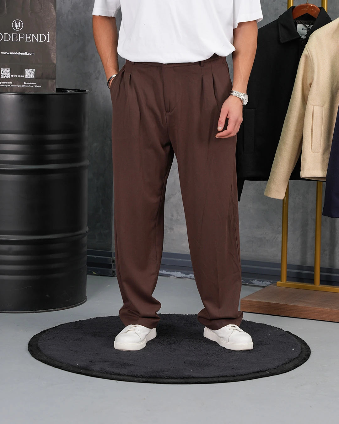 Baggy Kalıp Pile Detaylı Kumaş Pantolon