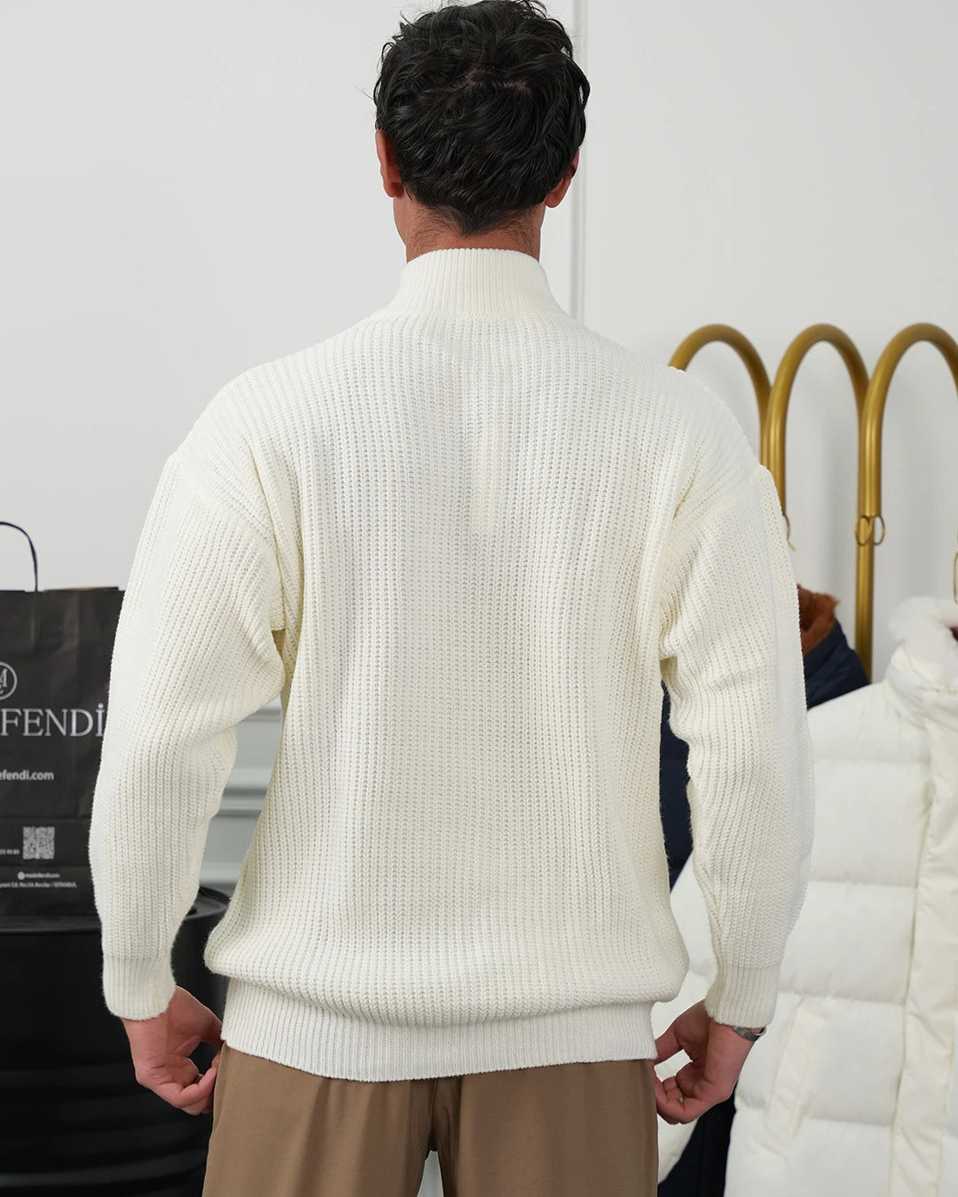 Örgü Desen Fermuar Detaylı Oversize Kazak