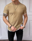 Slim Fit Örgü Desen  Pamuklu Parçalı Tshırt
