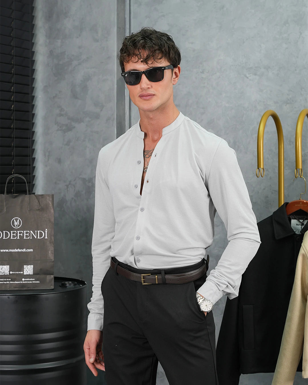 Pamuk Likra Hakim Yaka Gömlek