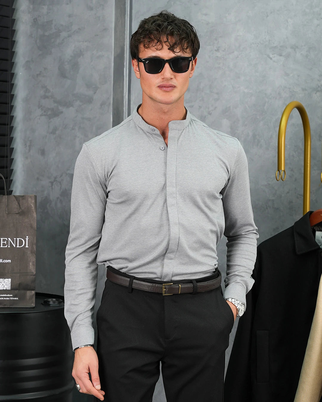 %100 Pamuklu Slimfit Gizli Kanun Yaka Gömlek