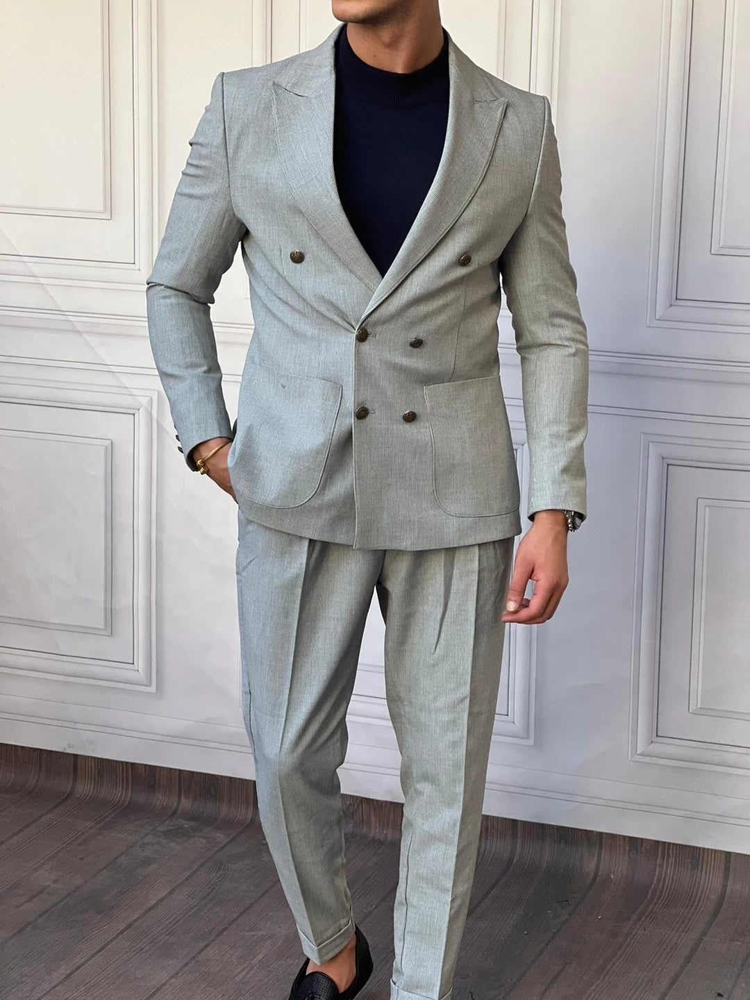 Petek Örme Pamuk Likra İtalyan Kesim Slimfit Ceket Pantolon Takım Elbise