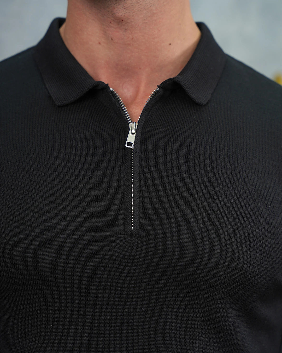 Pamuk Likra Slim Fit Kalıp Yaka Fermuar Detaylı Triko Kazak