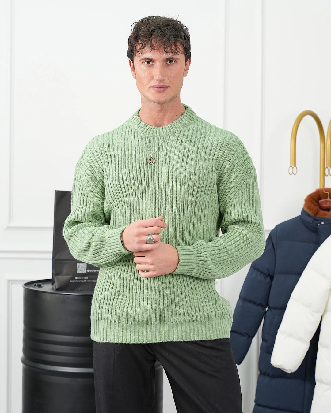 Kalın Çizgi Detaylı Oversize Kazak