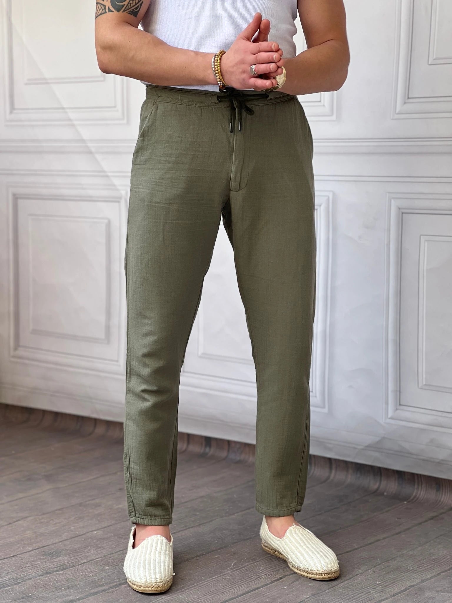 İp Detaylı Keten Pantolon
