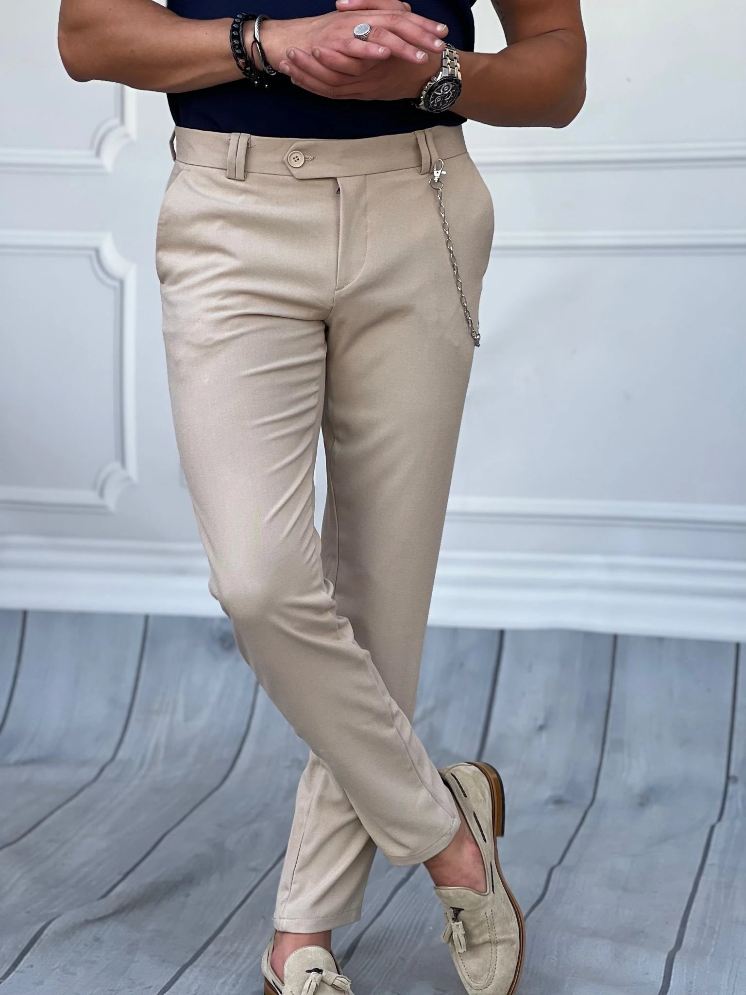 Slim Fit Kalıp Düz Kumaş Pantolon