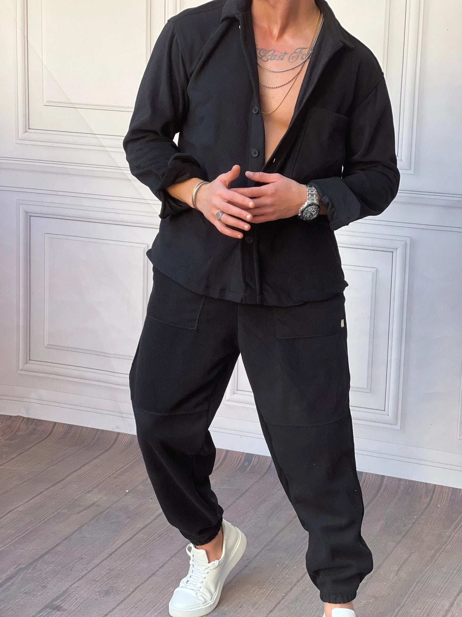 Geniş Kalıp Yüksek Kalite Pamuklu Polar Gömlek Alt Üst Takım