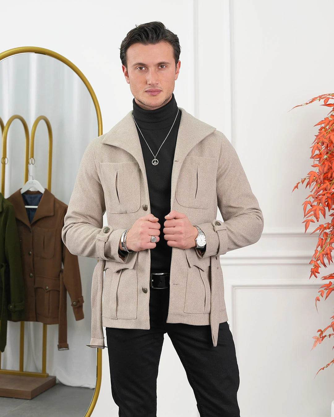 Kayık Yaka Kuzu Kaşmir Kaban